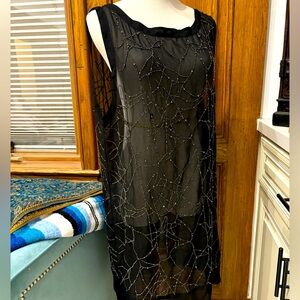 Burning Torch Flapper Style Tunic Dress Embroidered silk slip